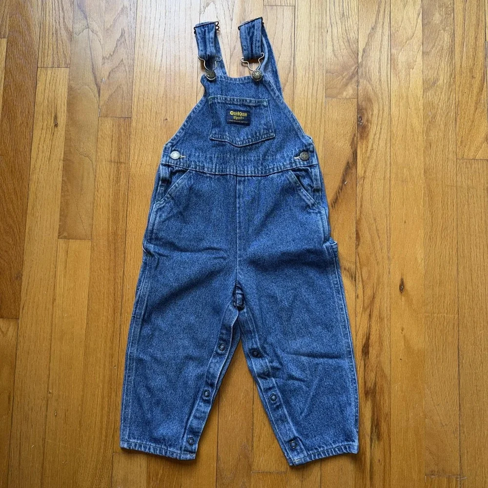 Vintage OshKosh B'gosh Overalls 3T Blue Denim Adjustable Strap Snap Legs Utility